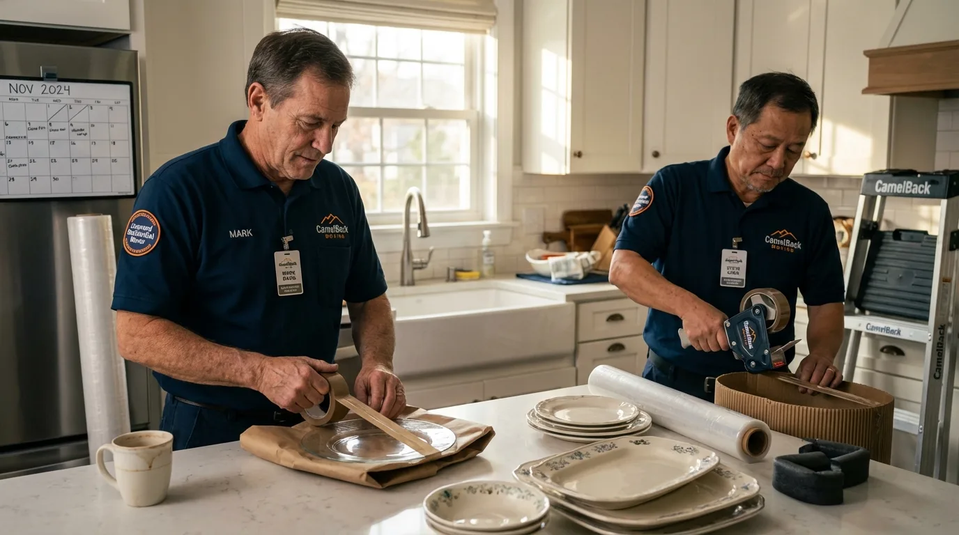 Professional crew packing kitchen dishware in Tariffville, CT
